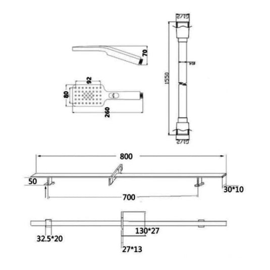 RAK Ceramics Square Slider Rail Shower Kit With Three Function Shower Handset - Chrome - RAKSHW1007