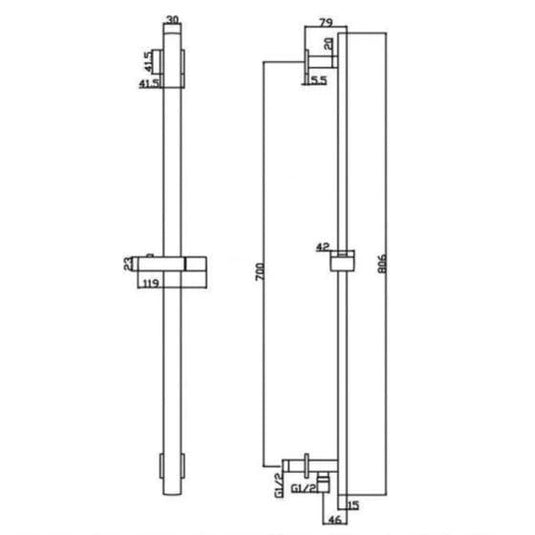 RAK Ceramics Square Slider Rail Shower Kit With Integral Wall Outlet - Black - RAKSHW1009B