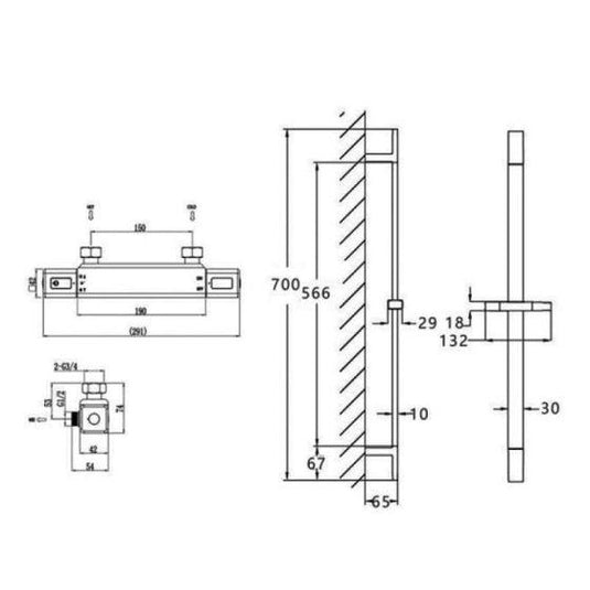 RAK Ceramics Cool Touch Square Exposed Thermostatic Shower Valve With Slide Rail Kit - Chrome - RAKSHW6013