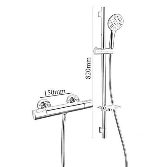 RAK Ceramics Cool Touch Round Exposed Thermostatic Shower Valve With Slide Rail Kit - Chrome - RAKSHW6015