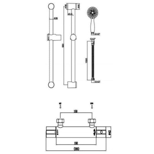 RAK Ceramics Cool Touch Round Exposed Thermostatic Shower Valve With Slide Rail Kit - Chrome - RAKSHW6016