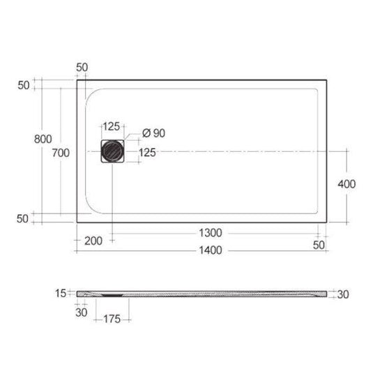 RAK Ceramics Feeling 1400 x 800mm Stone Effect Shower Tray with Anti-Slip - Greige - RFST080140S505