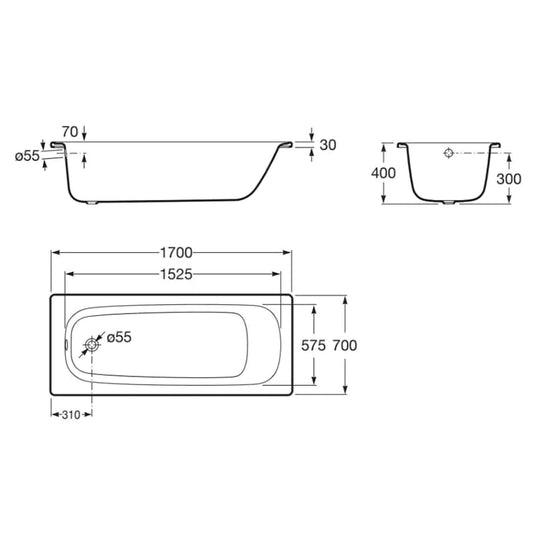 Roca Contesa 1500x700mm Single Ended Anti-Slip Bath 2 Tap Holes | A2372J3000