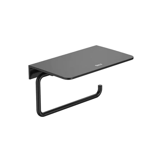 Roca Hotels Round Toilet Roll Holder with Shelf Matt Black | A817581C40