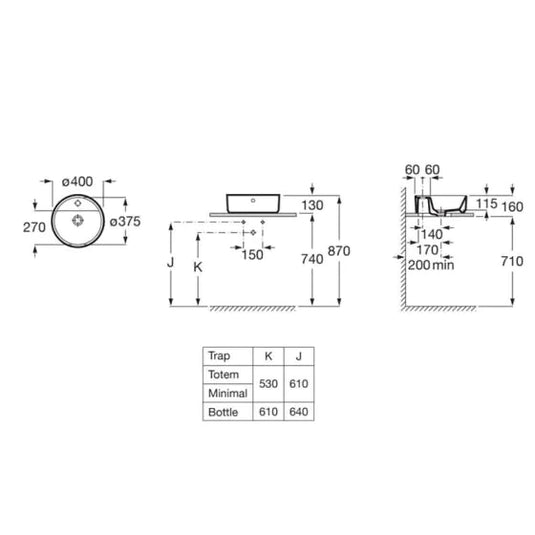 Roca The Gap 400mm Countertop Basin 1 Tap Hole | A3270MK000