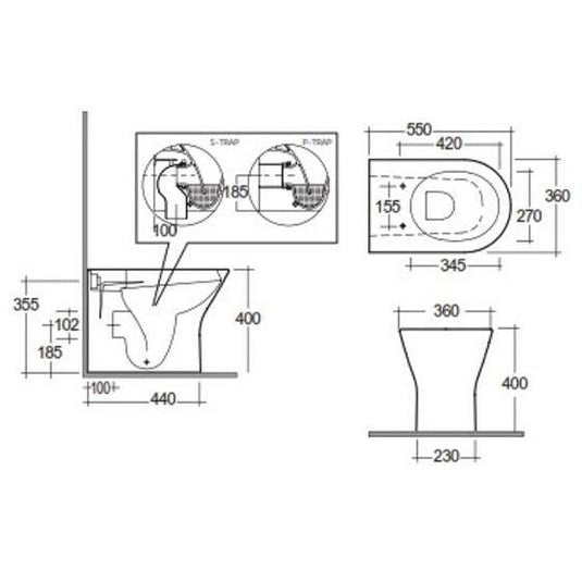 RAK Ceramics Feeling Rimless Back to Wall Toilet Pan - Matt Grey - RST19503A