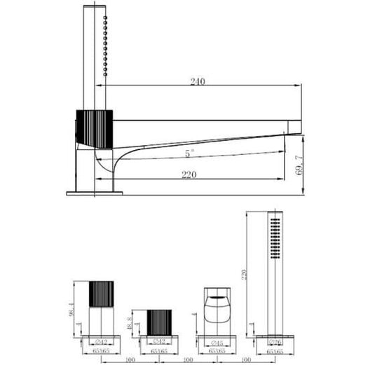 RAK Ceramics Amalfi 4 Hole Deck Mounted Bath Shower Mixer - Brushed Gold - RAKAMA3013G - Envy Bathrooms Ltd