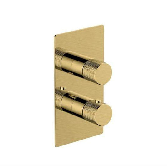 RAK Ceramics Amalfi Dual Outlet, 2 Handle Thermostatic Concealed Shower Valve - Brushed Gold - RAKAMA3302G - Envy Bathrooms Ltd