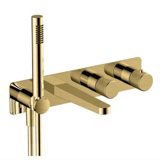 RAK Ceramics Amalfi Horizontal Dual Outlet Thermostatic Concealed Shower Valve with Handset & Bath Spout - Brushed Gold - RAKAMA3306G - Envy Bathrooms Ltd