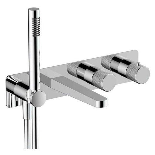 RAK Ceramics Amalfi Horizontal Dual Outlet Thermostatic Concealed Shower Valve with Handset & Bath Spout - Brushed Nickel - RAKAMA3306N - Envy Bathrooms Ltd