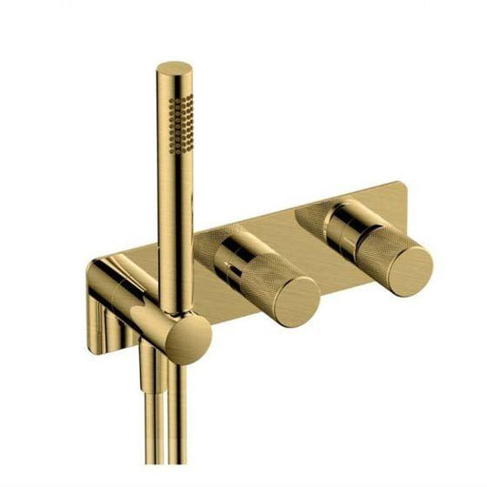 RAK Ceramics Amalfi Horizontal Dual Outlet Thermostatic Concealed Shower Valve with Handset - Brushed Gold - RAKAMA3305G - Envy Bathrooms Ltd