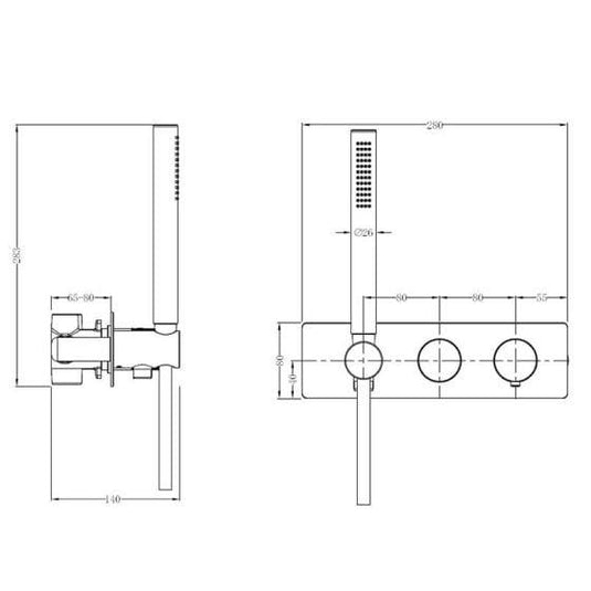 RAK Ceramics Amalfi Horizontal Dual Outlet Thermostatic Concealed Shower Valve with Handset - Brushed Gold - RAKAMA3305G - Envy Bathrooms Ltd