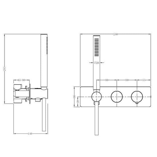 RAK Ceramics Amalfi Horizontal Dual Outlet Thermostatic Concealed Shower Valve with Handset - Chrome - RAKAMA3305C - Envy Bathrooms Ltd