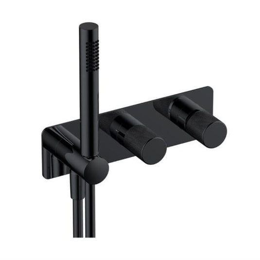 RAK Ceramics Amalfi Horizontal Dual Outlet Thermostatic Concealed Shower Valve with Handset - Matt Black - RAKAMA3305B - Envy Bathrooms Ltd