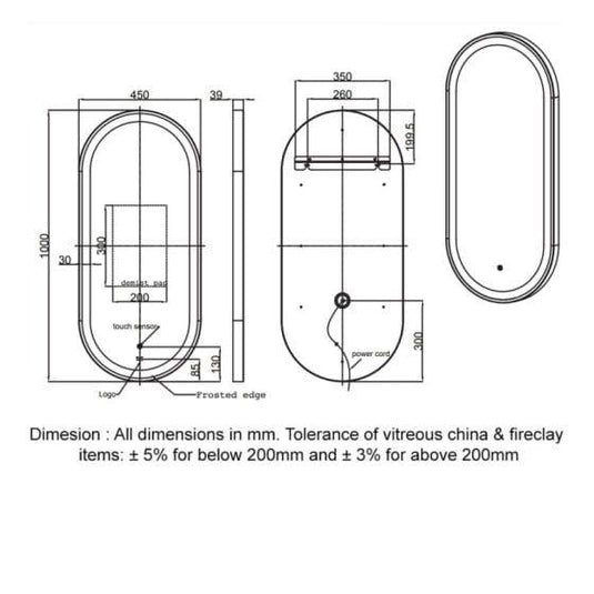 RAK Ceramics Art Oval 450 x 1000mm LED Mirror - Brushed Gold - RAKARTOVBG5001 - Envy Bathrooms Ltd