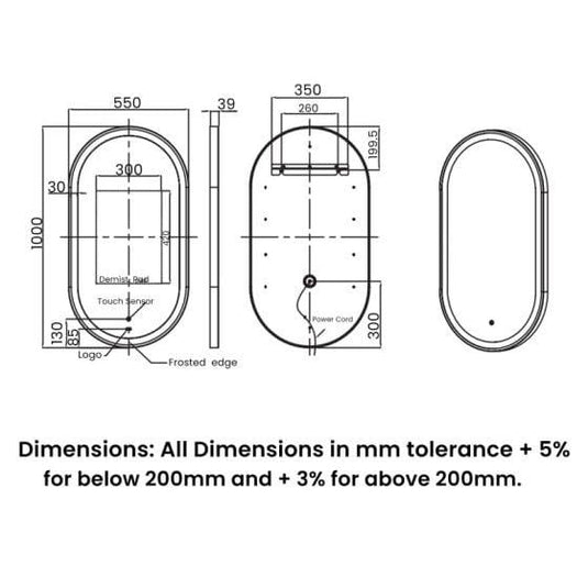 RAK Ceramics Art Oval 550 x 1000mm LED Mirror - Brushed Nickel - RAKARTOVBN5002 - Envy Bathrooms Ltd