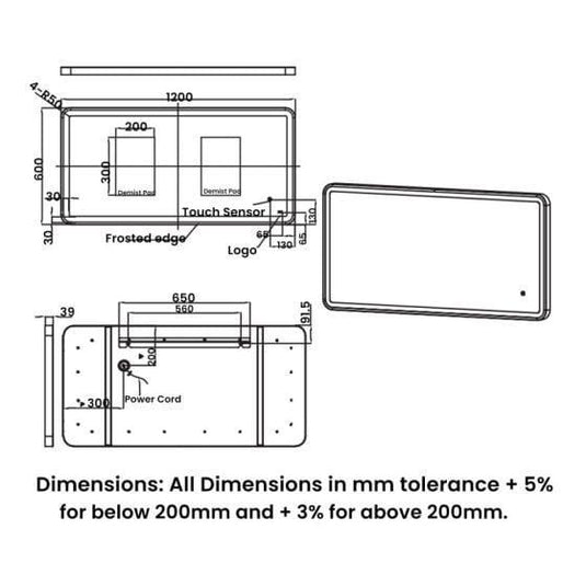 RAK Ceramics Art Soft 600 x 1200mm LED Illuminated Mirror - Chrome - RAKARTSFCP5004 - Envy Bathrooms Ltd
