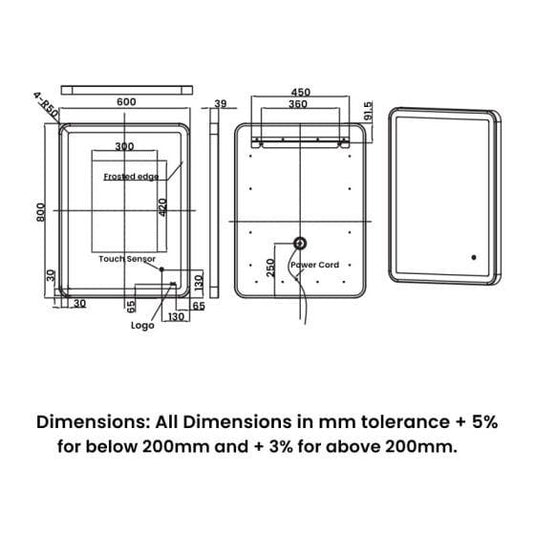 RAK Ceramics Art Soft 600 x 800mm LED Illuminated Mirror - Brushed Gold - RAKARTSFBG5002 - Envy Bathrooms Ltd