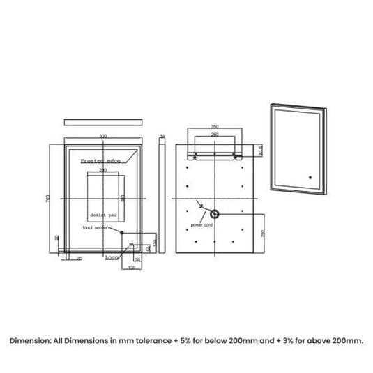 RAK Ceramics Art Square 500 x 700mm LED Mirror - Matt Black - RAKARTSQMB5001 - Envy Bathrooms Ltd