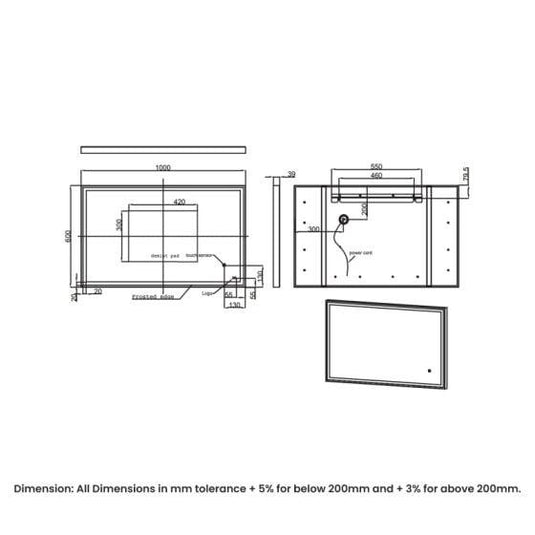 RAK Ceramics Art Square 600 x 1000mm LED Mirror - Brushed Nickel - RAKARTSQBN5003 - Envy Bathrooms Ltd