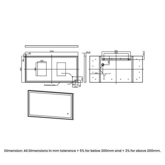 RAK Ceramics Art Square 600 x 1200mm LED Mirror - Brushed Gold - RAKARTSQBG5004 - Envy Bathrooms Ltd