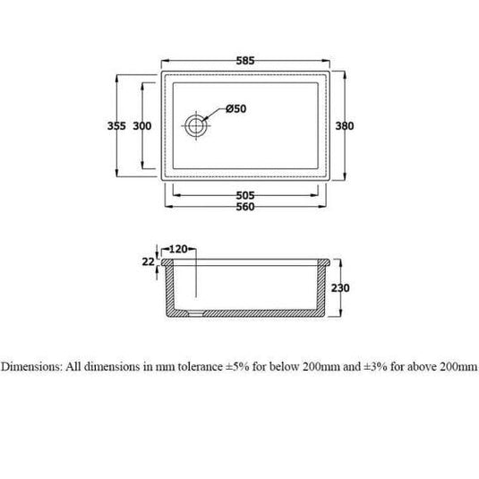 RAK Ceramics Ceramic Laboratory Sink 3 585 x 380 x 230mm - OC164AWHA - Envy Bathrooms Ltd