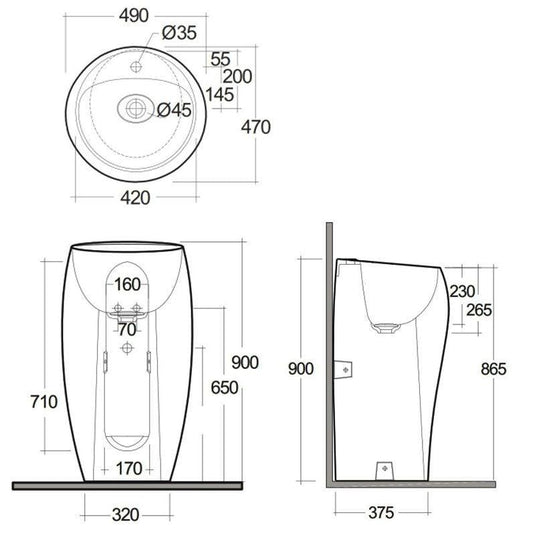 RAK Ceramics Cloud Free Standing 50cm Wash Basin 1th - CLOFS5001AWHA - Envy Bathrooms Ltd