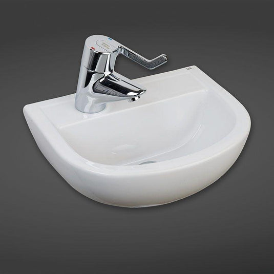 RAK Ceramics Compact 38cm Basin - 1 Tap Hole Left Hand With No Overflow - Alpine White - CO1004AWHA - Envy Bathrooms Ltd