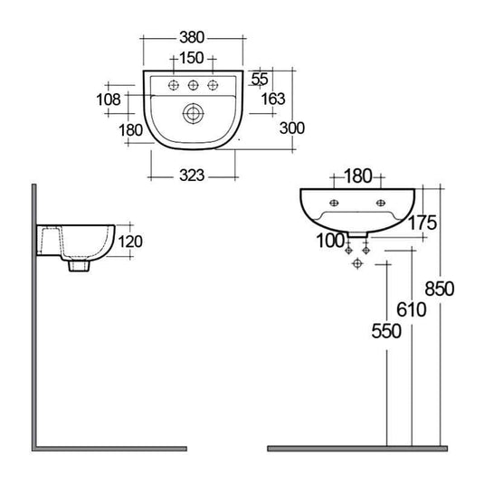 RAK Ceramics Compact 38cm Basin - 1 Tap Hole Left Hand With No Overflow - Alpine White - CO1004AWHA - Envy Bathrooms Ltd