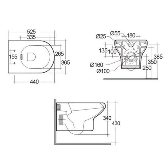 RAK Ceramics Compact 52cm Rimless Wall Hung Pan with Hidden Fixations - White - CO27AWHA - Envy Bathrooms Ltd