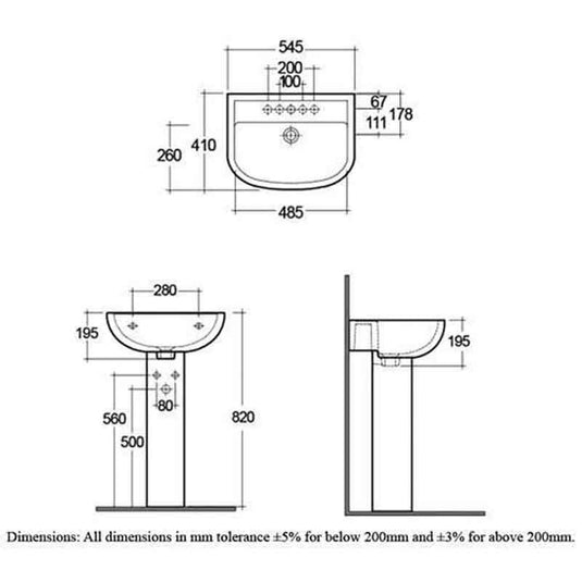 RAK Ceramics Compact 54.5cm Pedestal Basin - 1 Tap Hole - Alpine White - CO0801AWHA - Envy Bathrooms Ltd