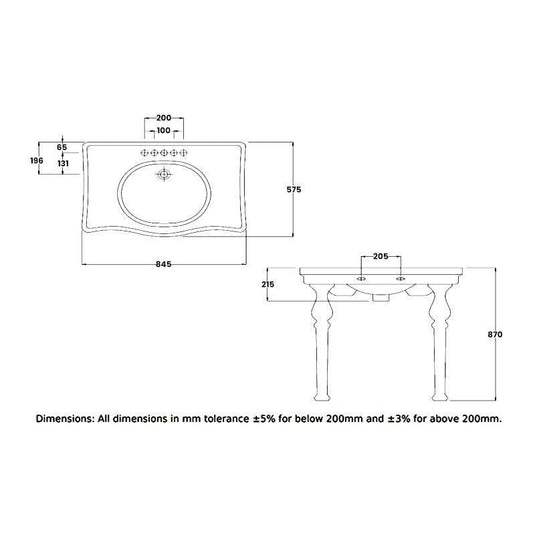 RAK Ceramics Console Alexandra 85cm Basin - 2 Tap Holes - AL0401AWHA - Envy Bathrooms Ltd
