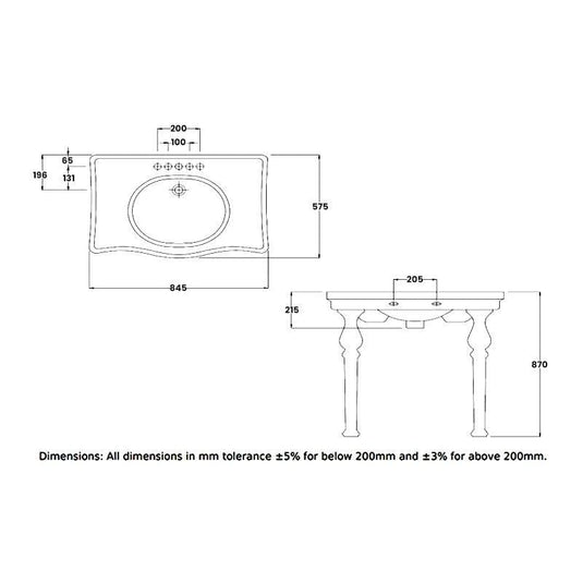 RAK Ceramics Console Alexandra 85cm Basin - 3 Tap Holes - AL0301AWHA - Envy Bathrooms Ltd