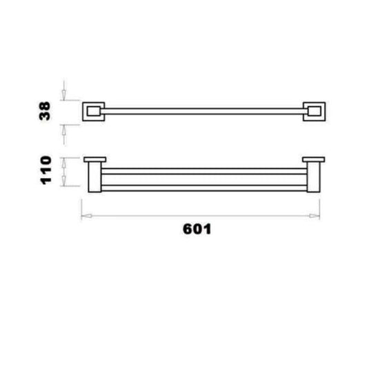 RAK Ceramics Cubis Double Towel Bar 600mm Wide - Black - RAKCUB9912B - Envy Bathrooms Ltd
