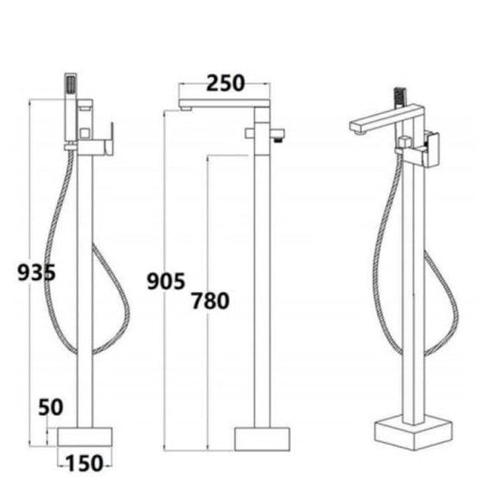 RAK Ceramics Cubis Free Standing Bath Shower Mixer Tap - Chrome - RAKCUB3013 - Envy Bathrooms Ltd