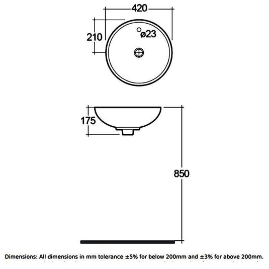 RAK Ceramics Diana 42cm Countertop Basin - OC72AWHA - Envy Bathrooms Ltd