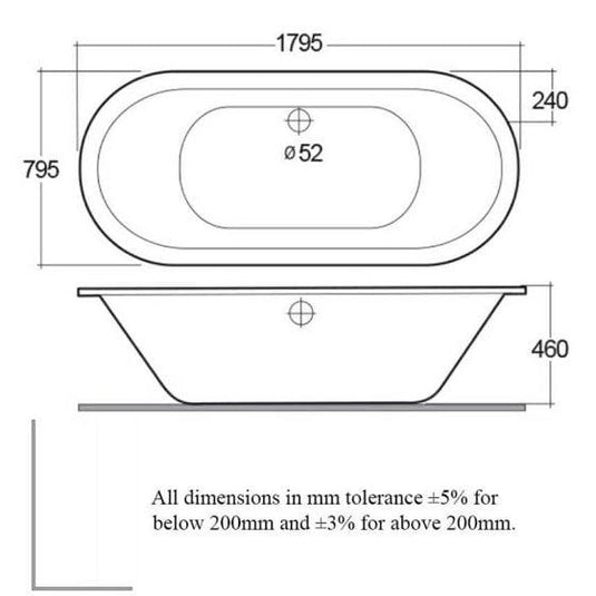 RAK Ceramics DKM Double Ended Oval Bath 1800 x 800mm - BT58AWHA - Envy Bathrooms Ltd