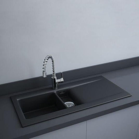 RAK Ceramics Dream 1 Slim 1.5 Bowl Kitchen Sink - Matt Black - OC200NTSL504A - Envy Bathrooms Ltd