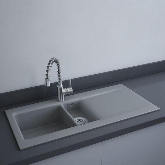 RAK Ceramics Dream 1 Slim 1.5 Bowl Kitchen Sink - Matt Grey - OC200NTSL503A - Envy Bathrooms Ltd