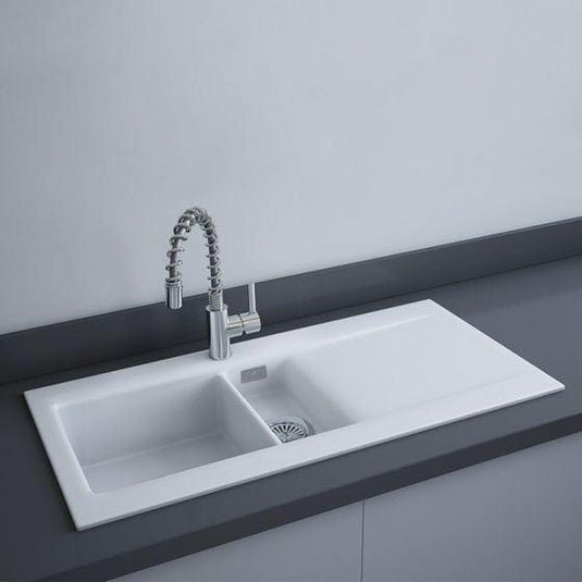 RAK Ceramics Dream 1 Slim 1.5 Bowl Kitchen Sink - Matt White - OC200NTSL500A - Envy Bathrooms Ltd