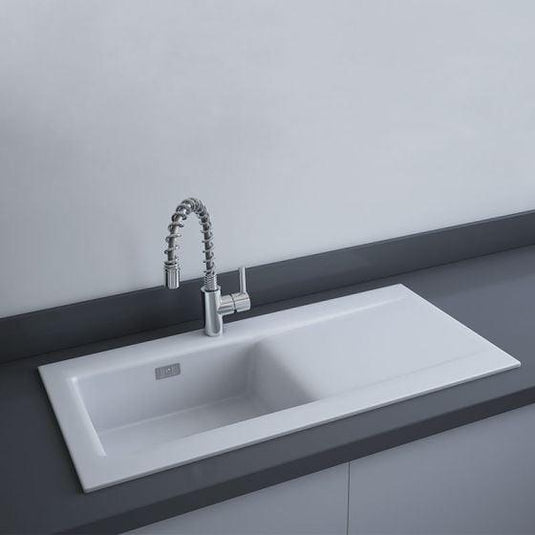 RAK Ceramics Dream 2 Slim Single Bowl Kitchen Sink - Matt White - OC201NTSL500A - Envy Bathrooms Ltd