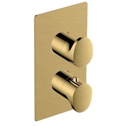 RAK Ceramics Dual Outlet 2 Handle Thermostatic Concealed Shower Valve - Brushed Gold - RAKITA3302G - Envy Bathrooms Ltd