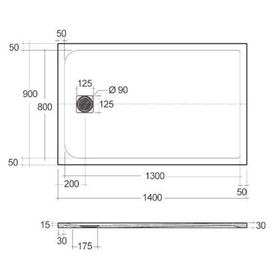 RAK Ceramics Feeling 1400 x 900mm Stone Effect Shower Tray with Anti-Slip - Grey - RFST090140S503 - Envy Bathrooms Ltd