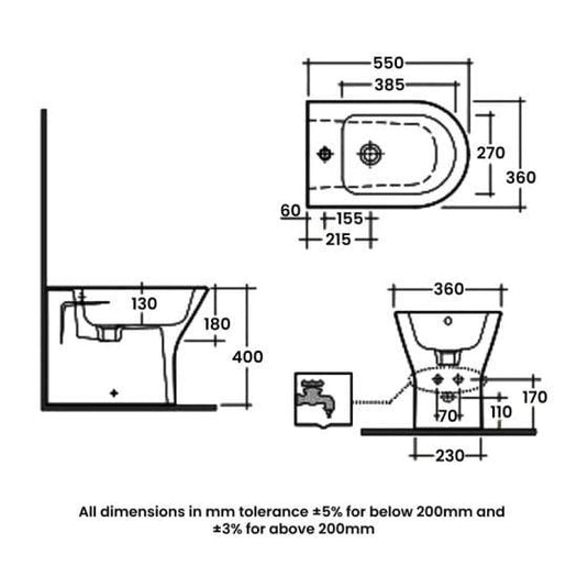 RAK Ceramics Feeling Back to Wall Bidet - Matt Greige - RST14505A - Envy Bathrooms Ltd