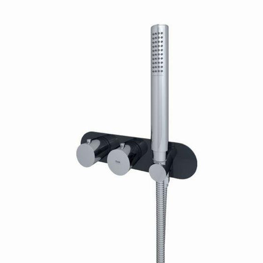 RAK Ceramics Feeling Round Shower Valve Horizontal Dual Outlet Thermostatic - Black - RAKFSV2504RHS - Envy Bathrooms Ltd