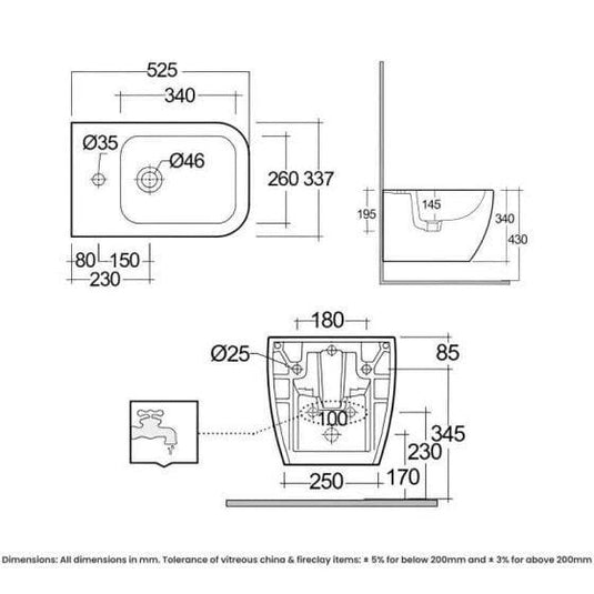 RAK Ceramics Feeling Wall Hung Bidet 1 Tap Hole - Matt Grey - MP07503A - Envy Bathrooms Ltd