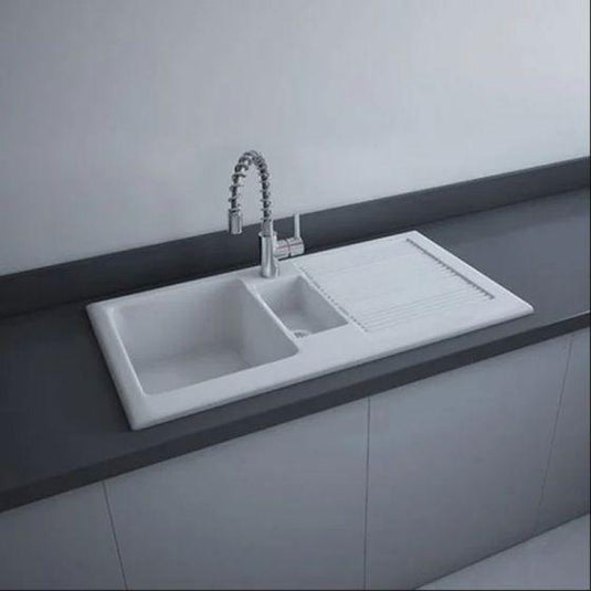 RAK Ceramics Gourmet Sink 1 - 1.5 Bowl Kitchen Sink with Reversible Drainer - OC175AWHA - Envy Bathrooms Ltd