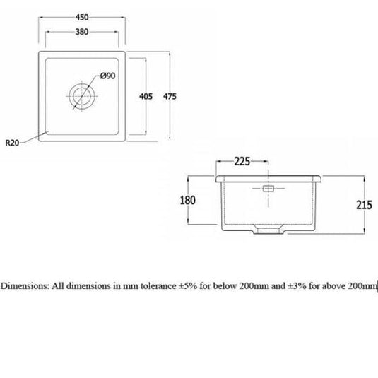 RAK Ceramics Gourmet Sink 6 - Square Over/Under Counter Kitchen Sink - OC104AWHA - Envy Bathrooms Ltd