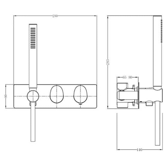 RAK Ceramics Horizontal Dual Outlet Thermostatic Concealed Shower Valve & Hand Shower - Brushed Gold - RAKITA3305G - Envy Bathrooms Ltd