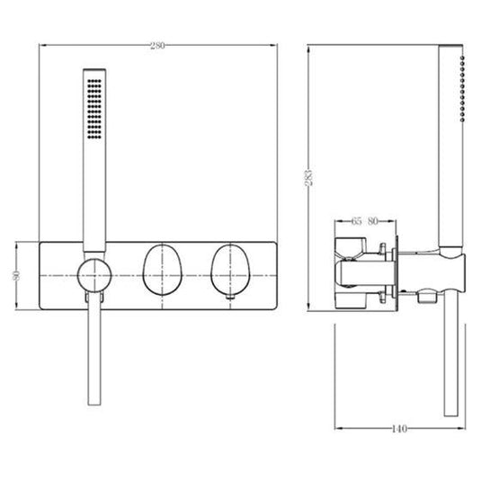 RAK Ceramics Horizontal Dual Outlet Thermostatic Concealed Shower Valve & Hand Shower - Brushed Nickel - RAKITA3305N - Envy Bathrooms Ltd